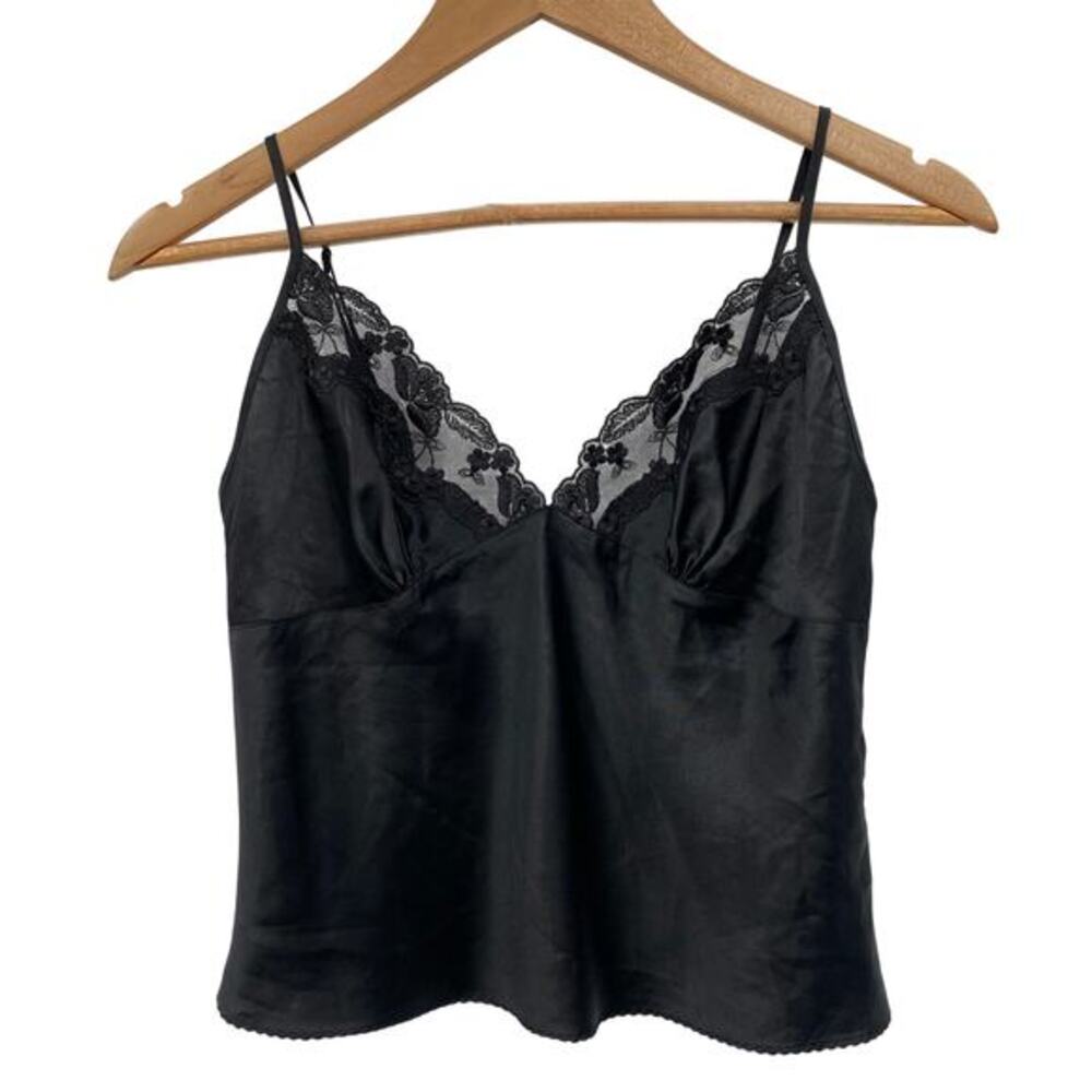 Victoria's Secret 2000 Y2K black lace‎ satin cami